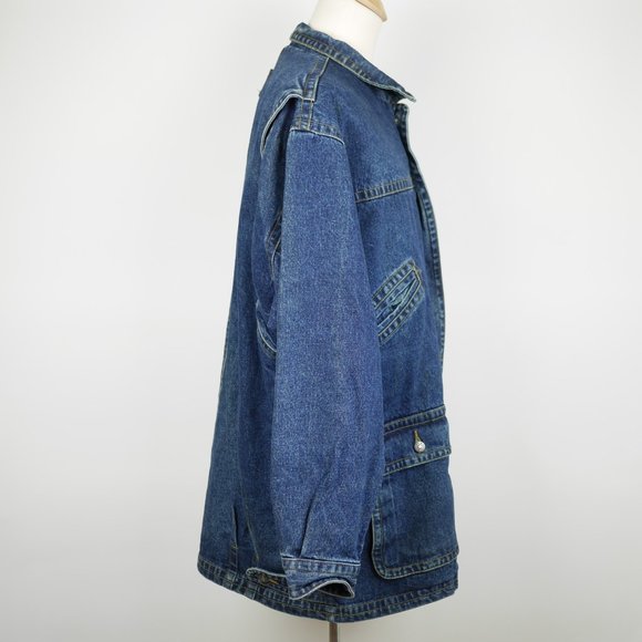 Vtg HUGO BOSS Men's L - Blue jean denim coat heavy lined warm jacket Boss Jeans - Picture 9 of 10